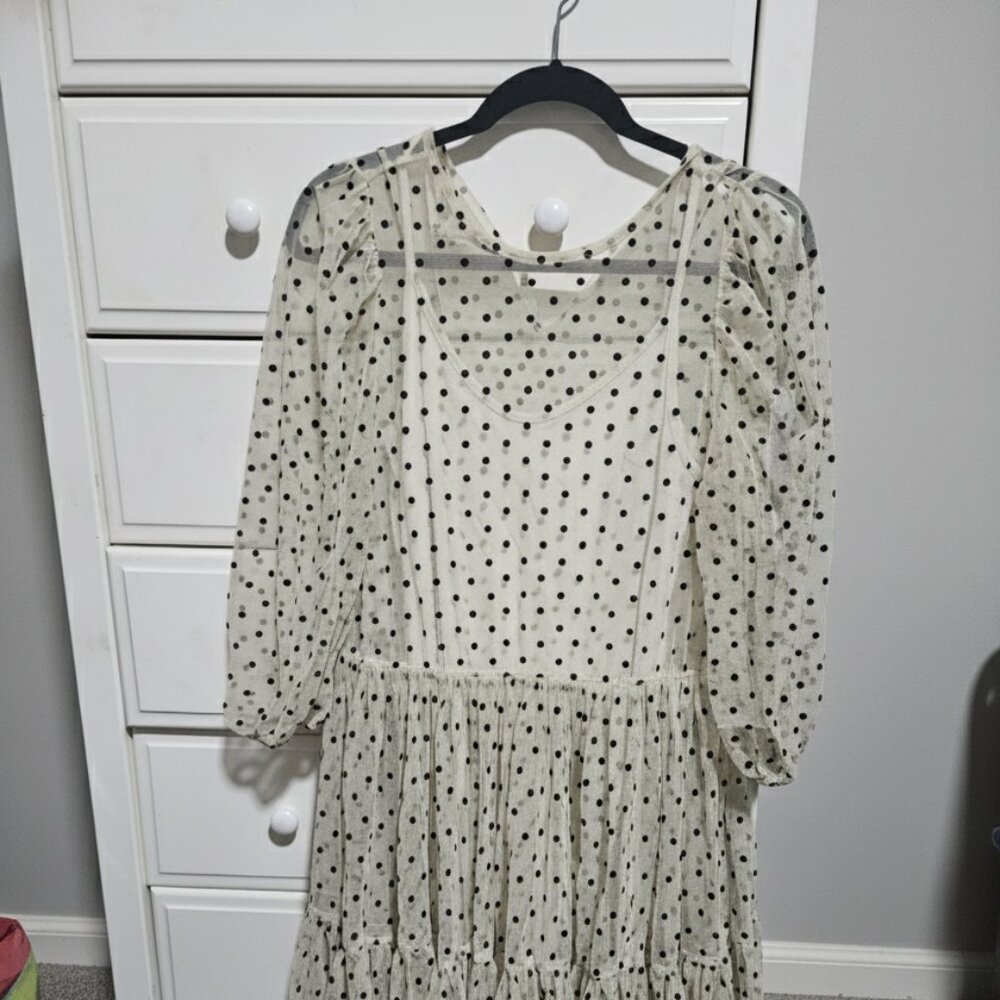 H&M Cream PolkaDot Tulle Mesh Tiered Dress